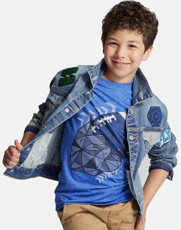 Boys' Patched Medium Wash Denim Jacket - Blue