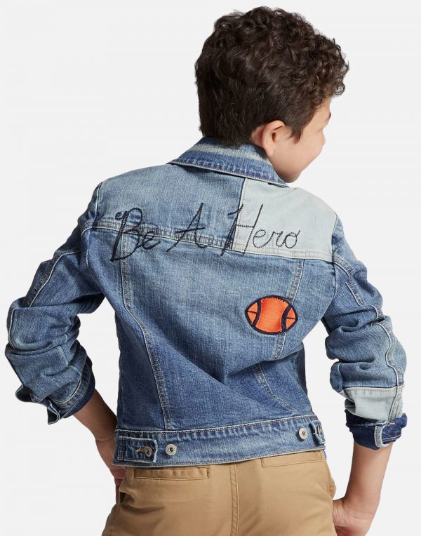 Boys' Patched Medium Wash Denim Jacket - Blue