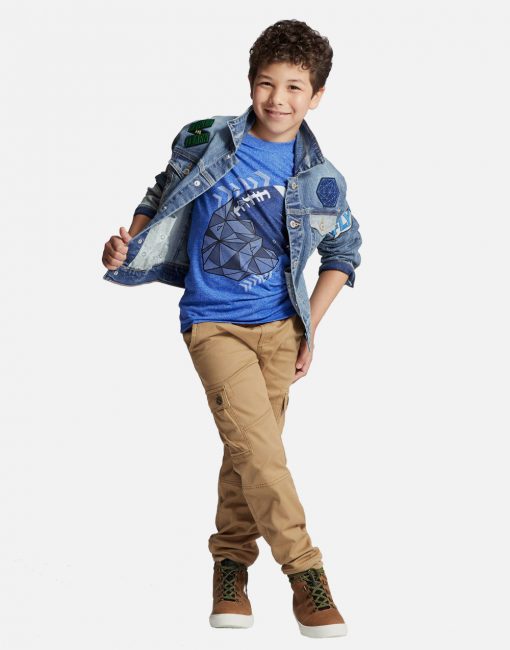 Boys' Patched Medium Wash Denim Jacket - Blue