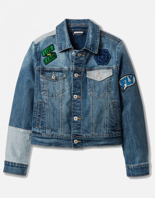 Boys' Patched Medium Wash Denim Jacket - Blue