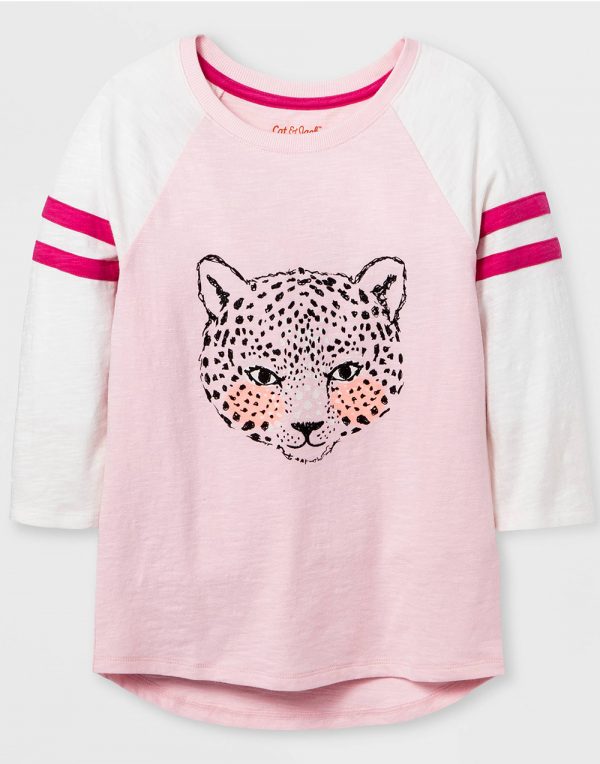 Girls' Sleeve Animal Baseball Graphic T-Shirt - Pink