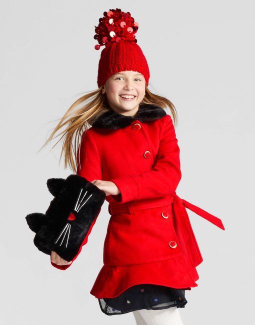 Girls' Faux Wool Jacket With Removable Faux Fur Collar