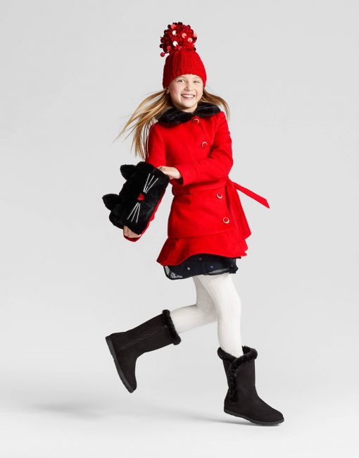 Girls' Faux Wool Jacket With Removable Faux Fur Collar