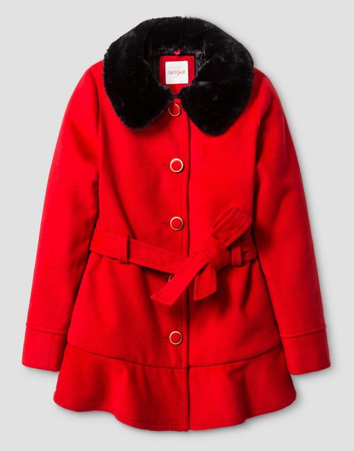 Girls' Faux Wool Jacket With Removable Faux Fur Collar