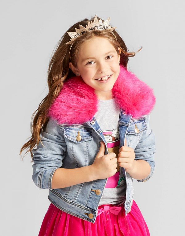 Girls' Jean Jacket with Faux Fur Collar