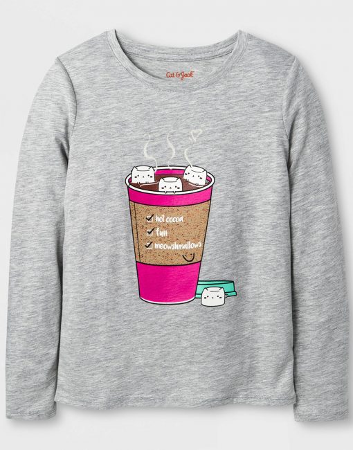 Girls' Long Sleeve Hot Cocoa Graphic T-Shirt-Heather Gray