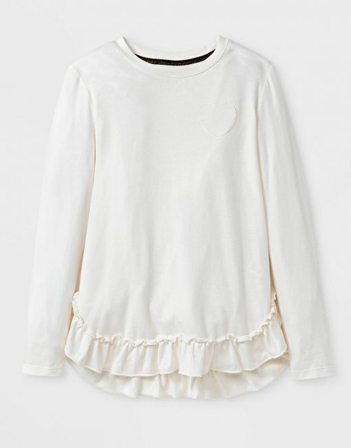 Girls' Long Sleeve Ruffle Top - Cream