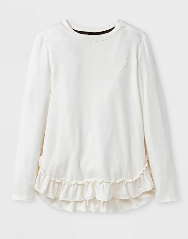 Girls' Long Sleeve Ruffle Top - Cream