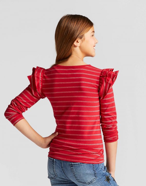 Girls' Shine Stripe Long Sleeve Ruffle Top