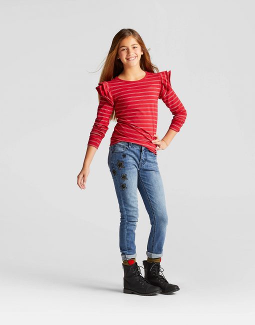 Girls' Shine Stripe Long Sleeve Ruffle Top