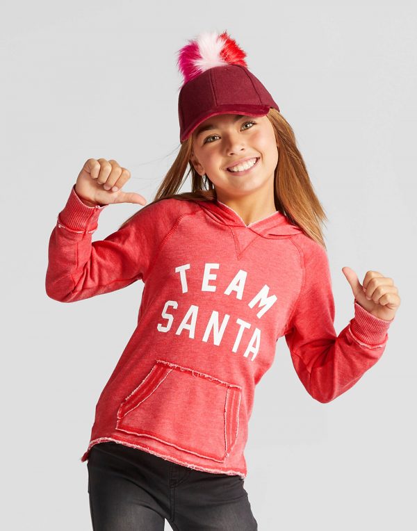 Grayson Social Girls' Team Santa Graphic Hoodie - Red