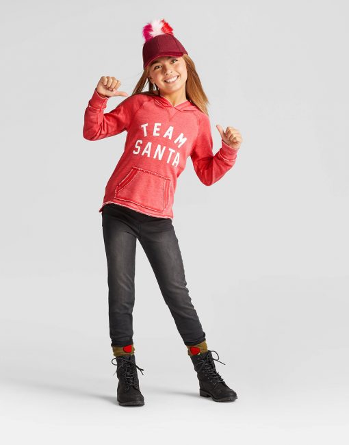 Grayson Social Girls' Team Santa Graphic Hoodie - Red