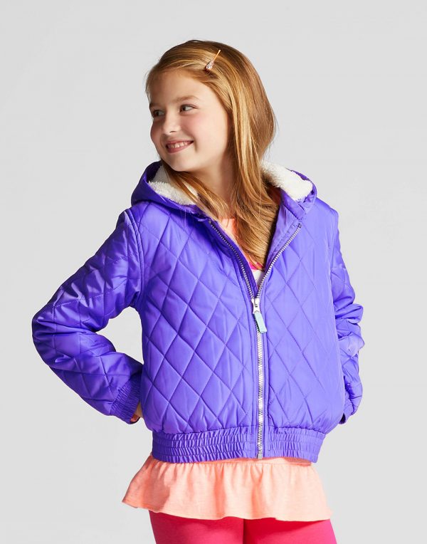 Girls' Unicorn Puffer Jacket - Purple