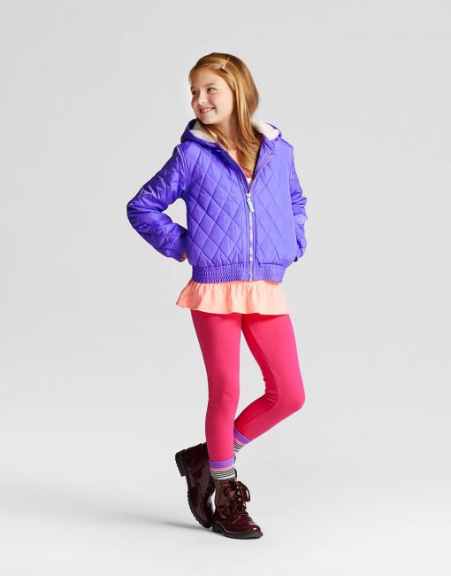 Girls' Unicorn Puffer Jacket - Purple