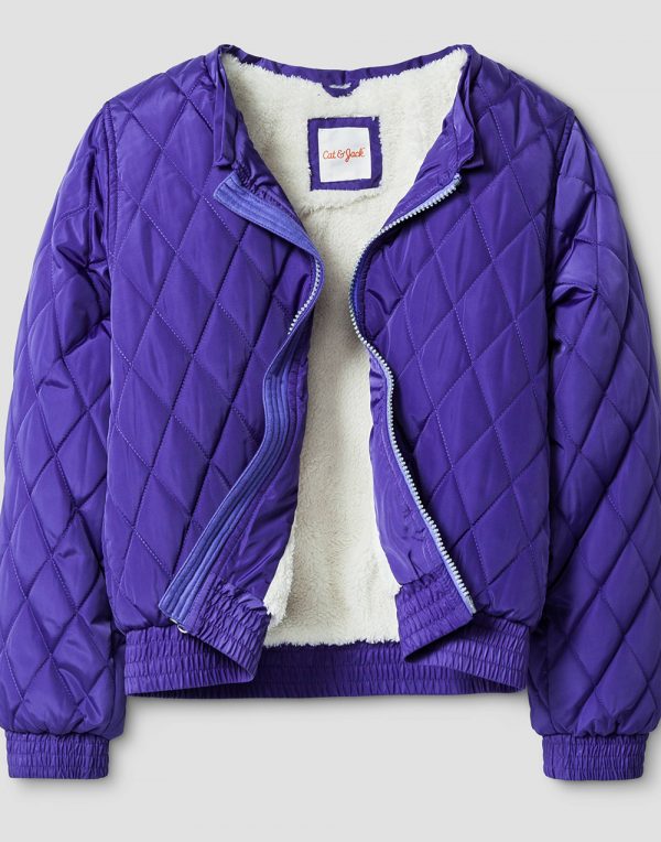 Girls' Unicorn Puffer Jacket - Purple