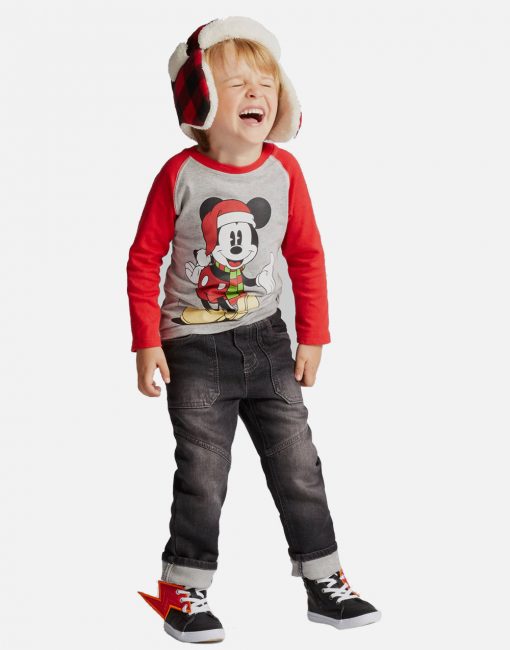 Toddler Boys' Disney Mickey Mouse in Santa Hat and Scarf Long Sleeve T-Shirt