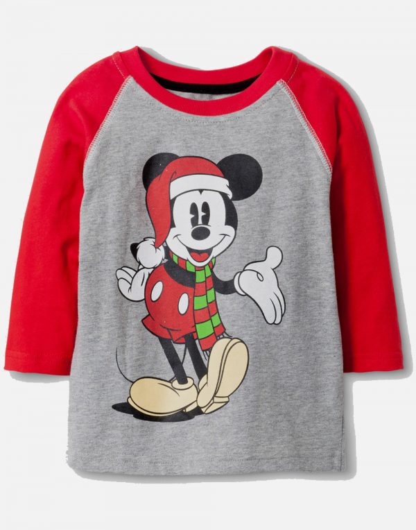 Toddler Boys' Disney Mickey Mouse in Santa Hat and Scarf Long Sleeve T-Shirt