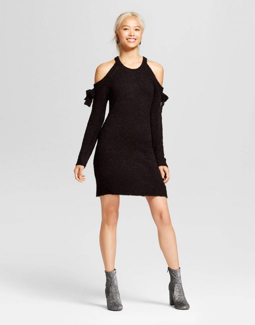 Women's Cold-Shoulder Bow-Sleeve Sweater Dress