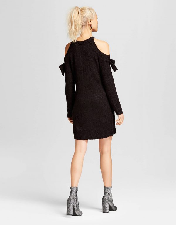 Women's Cold-Shoulder Bow-Sleeve Sweater Dress