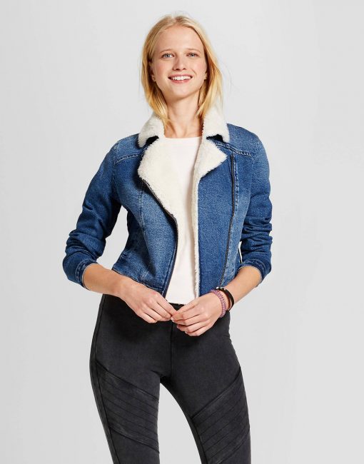 Women's Denim Sherpa Moto Jacket