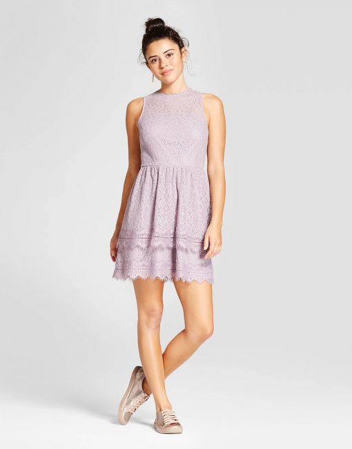 Women's Double Ruffle Lace Fit & Flare Dress