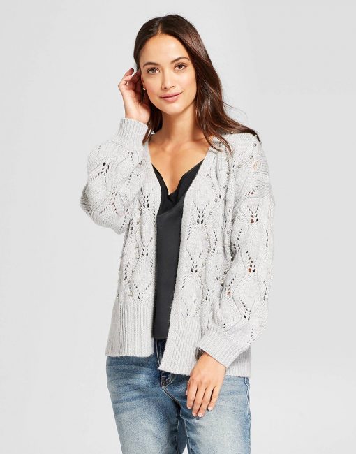 Women's Embellished Pointelle Open Cardigan