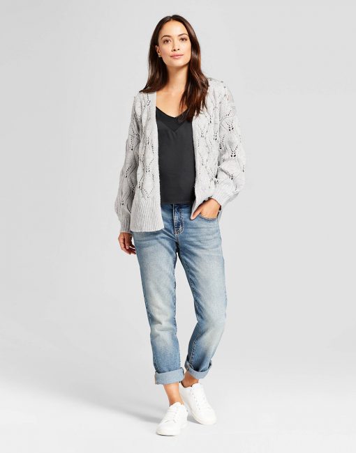 Women's Embellished Pointelle Open Cardigan