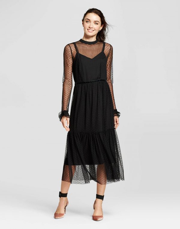 Women's Fabric Mix Midi Dress