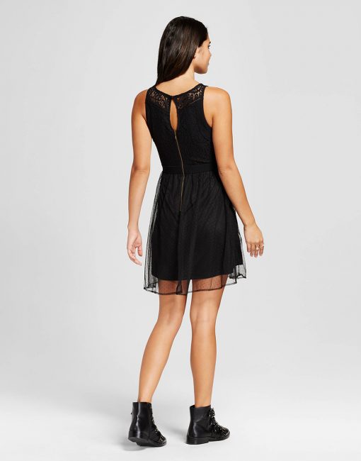 Women's Lace Fit & Flare Dress - Black