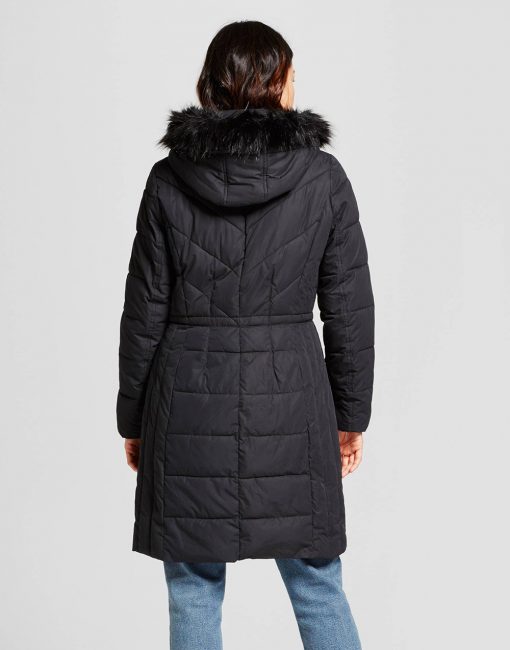 Women's Puffer Jacket with Faux Fur Hood Detail