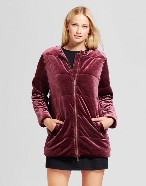 Women's Quilted Velvet Bomber Jacket