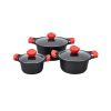 Wonderchef Cleopatra Aluminium Casserole Set, 3-Pieces, BlackRed