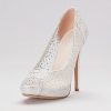 Sheer Mesh Peep-Toe Platform Heels with Crystals