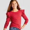 Girls’ Shine Stripe Long Sleeve Ruffle Top